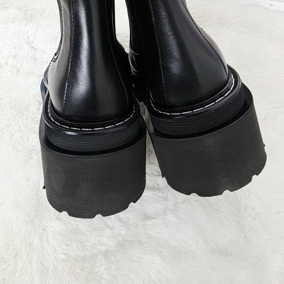 NEW Sandro Chelsea Ankle Boots EU 37 Black Leather Chunky Lug Sole Square Toe - Picture 10 of 16